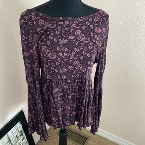 American Eagle Dark Purple Floral Long Sleeve “Soft and Sexy” Top